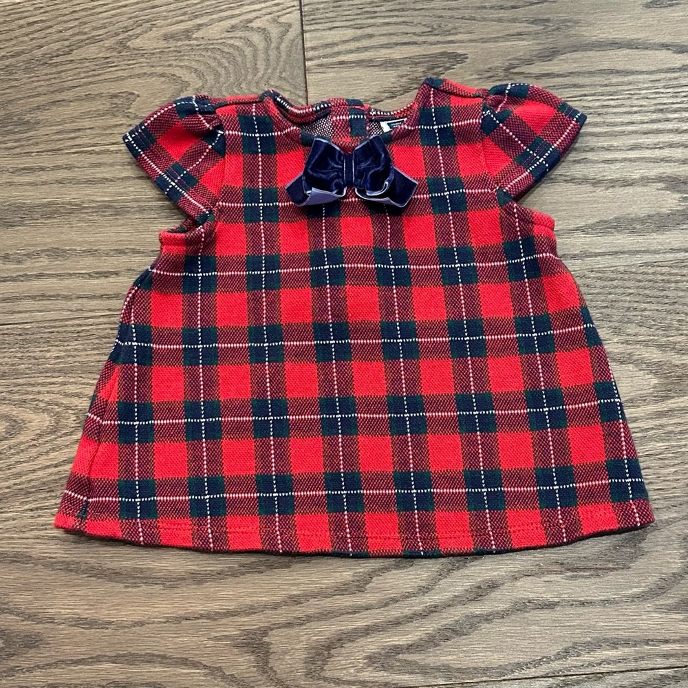 Janie and Jack Baby Girl Red Plaid Bow Top 6-12 Months Holiday Outfit Cotton